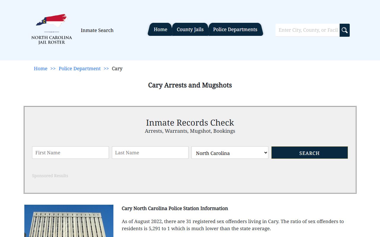 Cary Police Department records office for Cary arrest records
