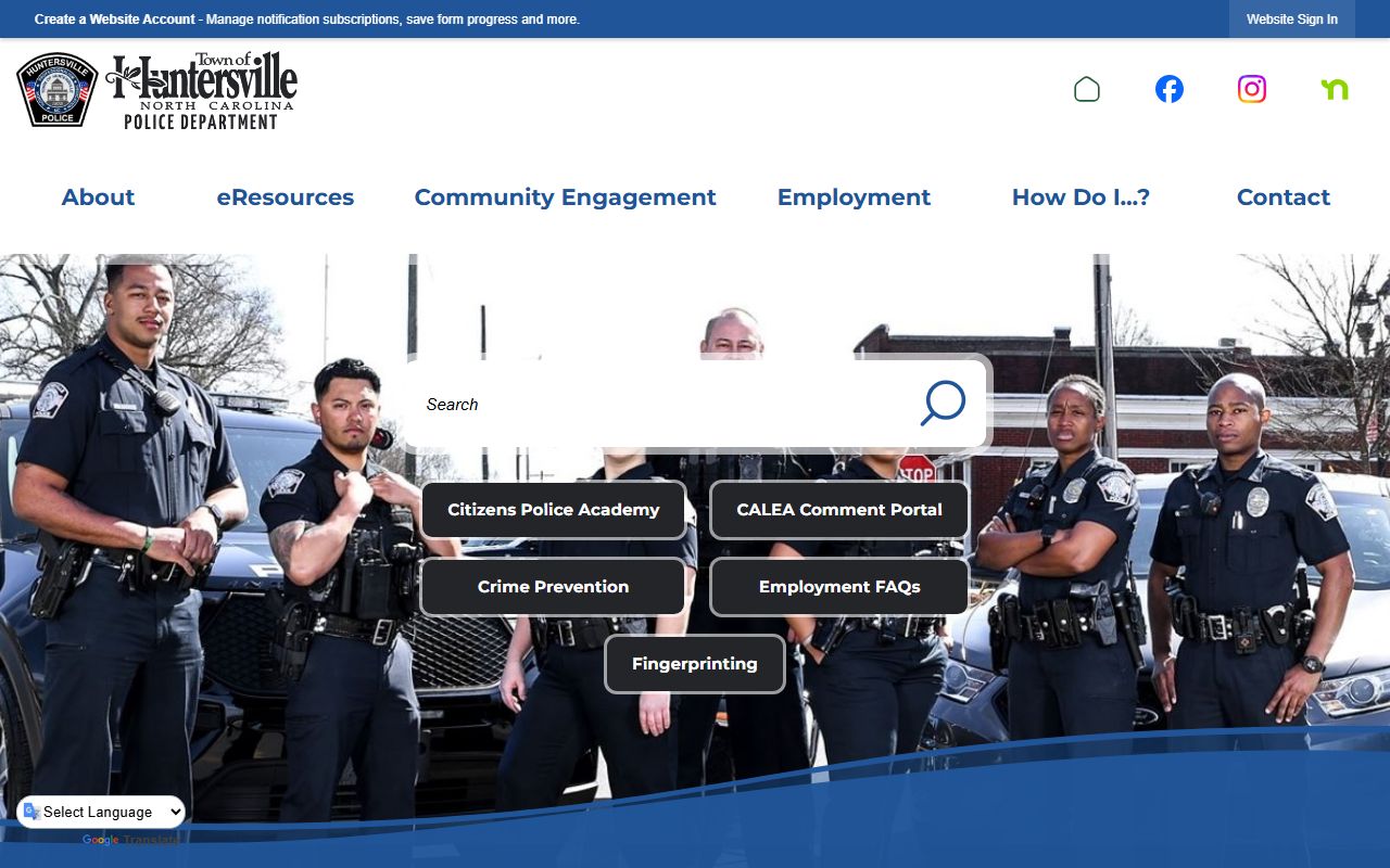 Huntersville Police Department building for local arrest records