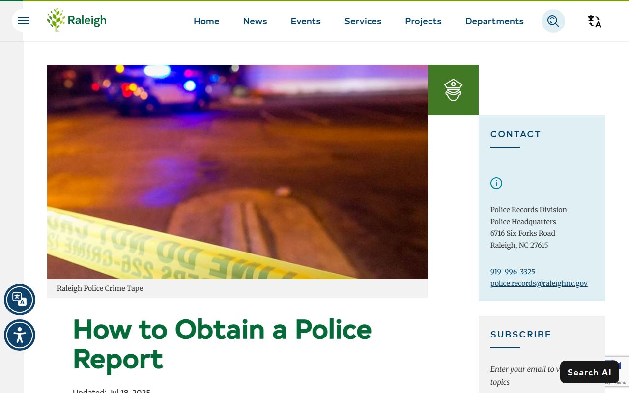 Raleigh police records office for requesting arrest records