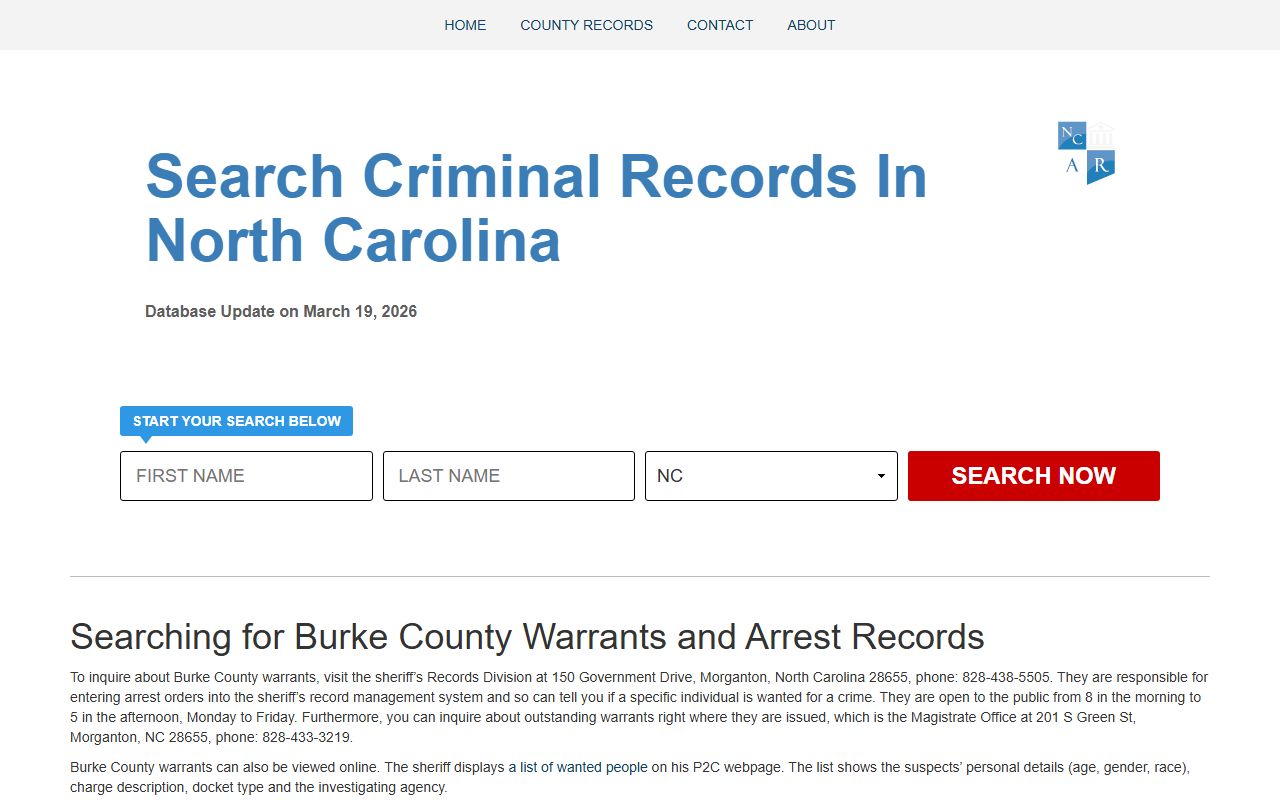 Burke County warrant information resource for arrest records