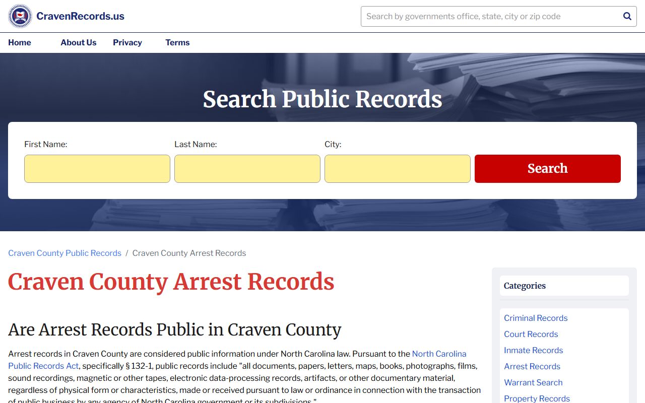Craven County Sheriff active bookings and arrest records page