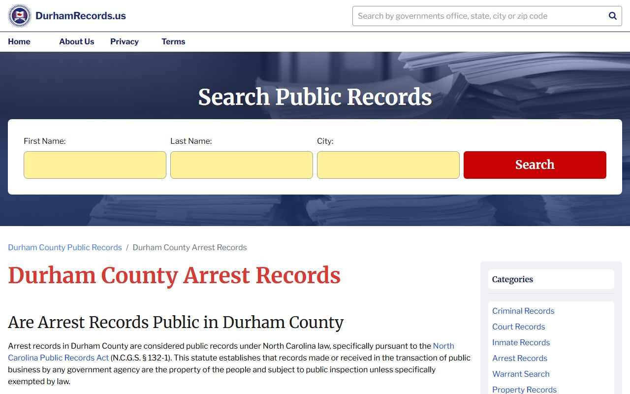 Durham County Sheriff's Office arrest records page