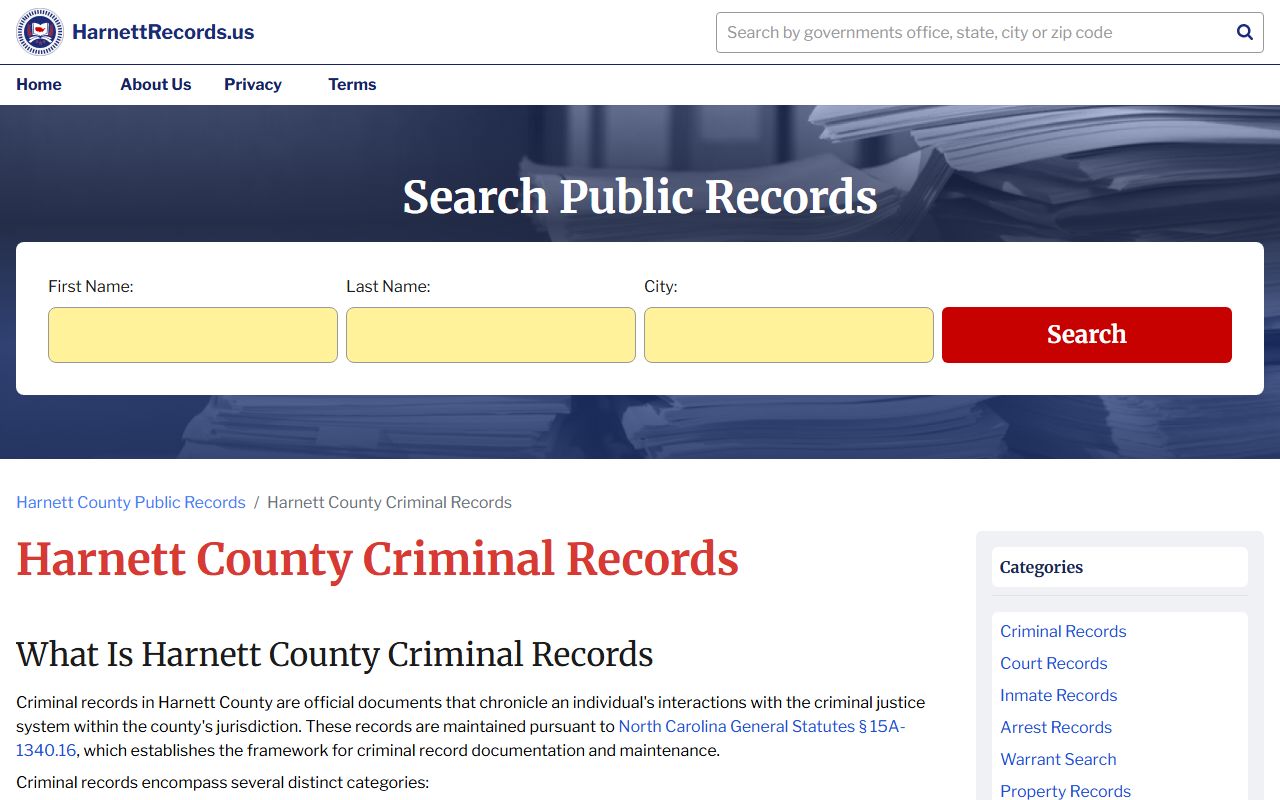 Harnett County criminal records portal for online arrest data search