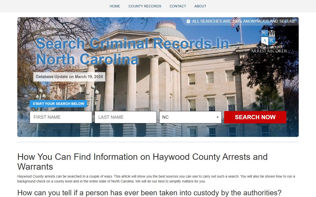 Haywood County Sheriff's Office arrest records page for public lookup