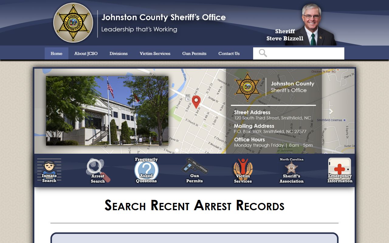 Johnston County recent arrests search page with name lookup tool