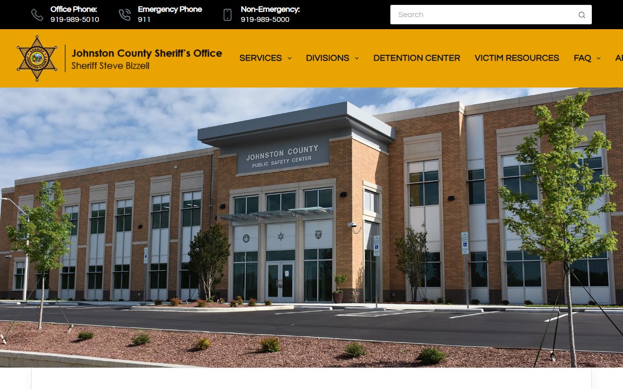Johnston County Sheriff Office website showing public services and contact information