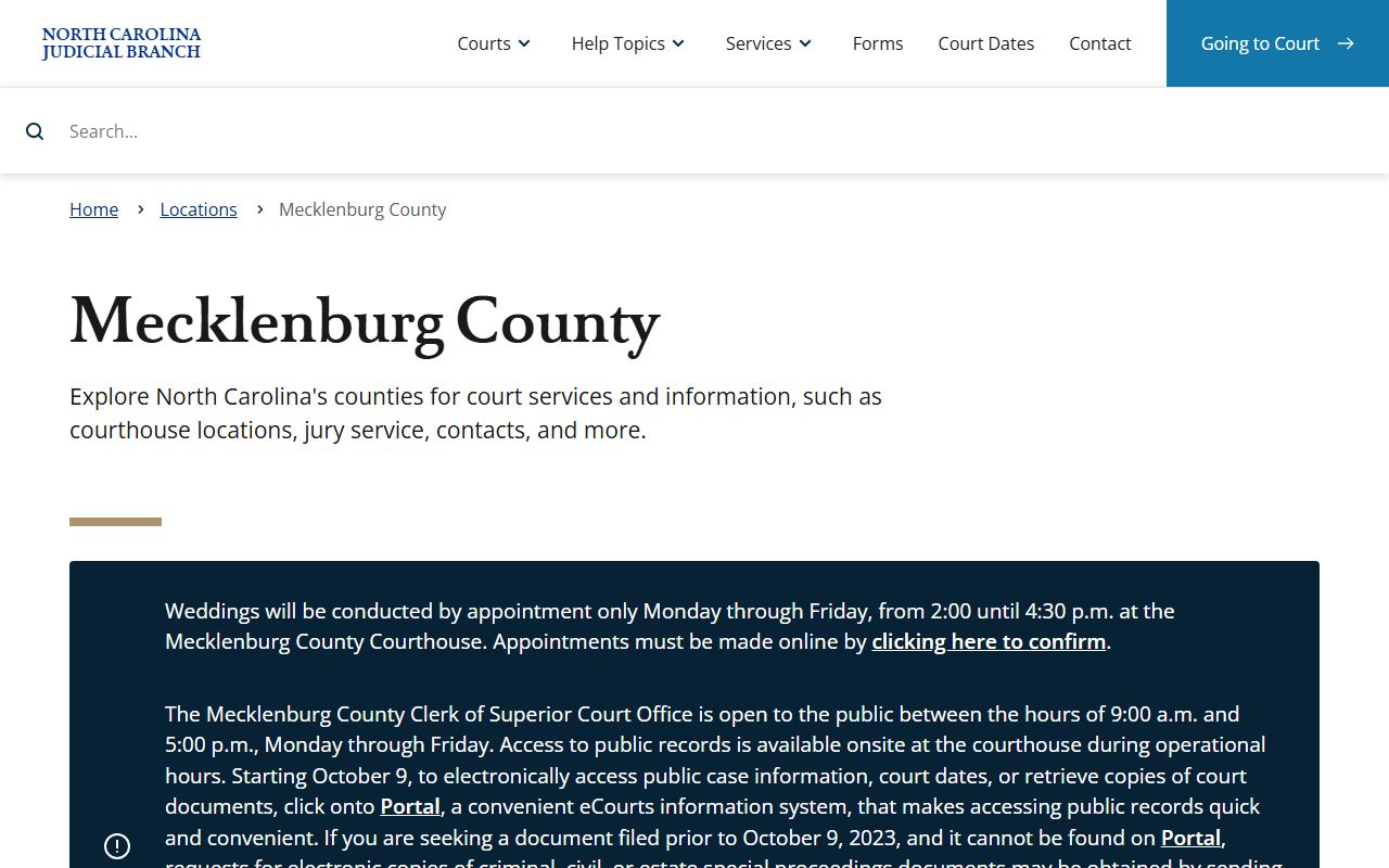 Mecklenburg County Clerk of Superior Court page on NC Judicial Branch website