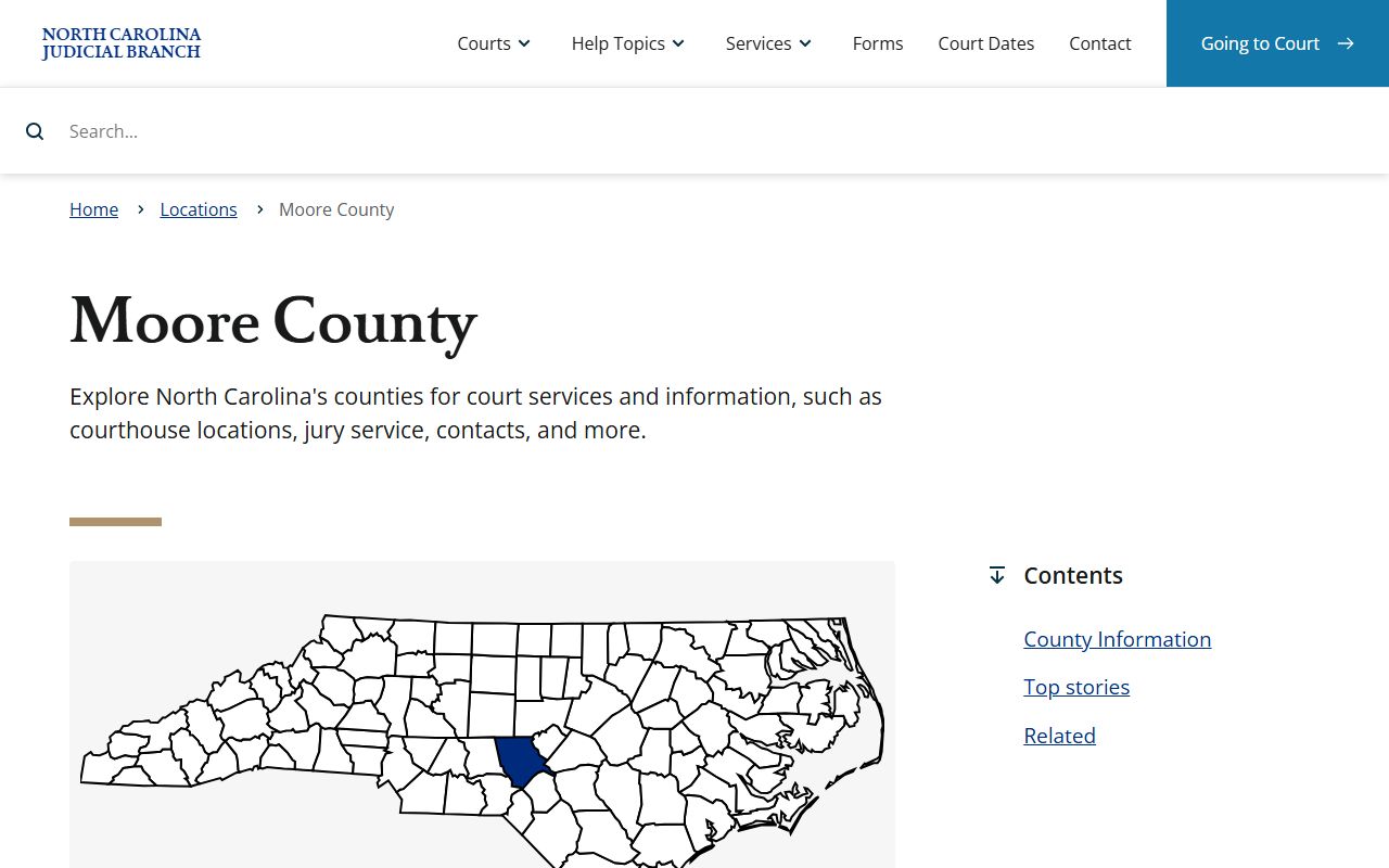 Moore County Clerk of Superior Court page on NC Judicial Branch website