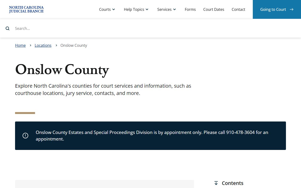 Onslow County Clerk of Superior Court page on NC Judicial Branch website