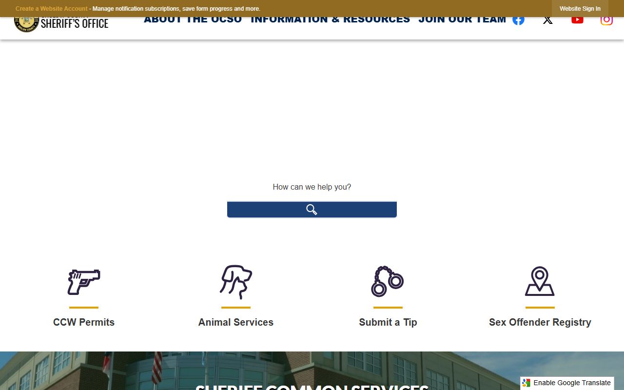 Onslow County Sheriff Office website with services and contact information