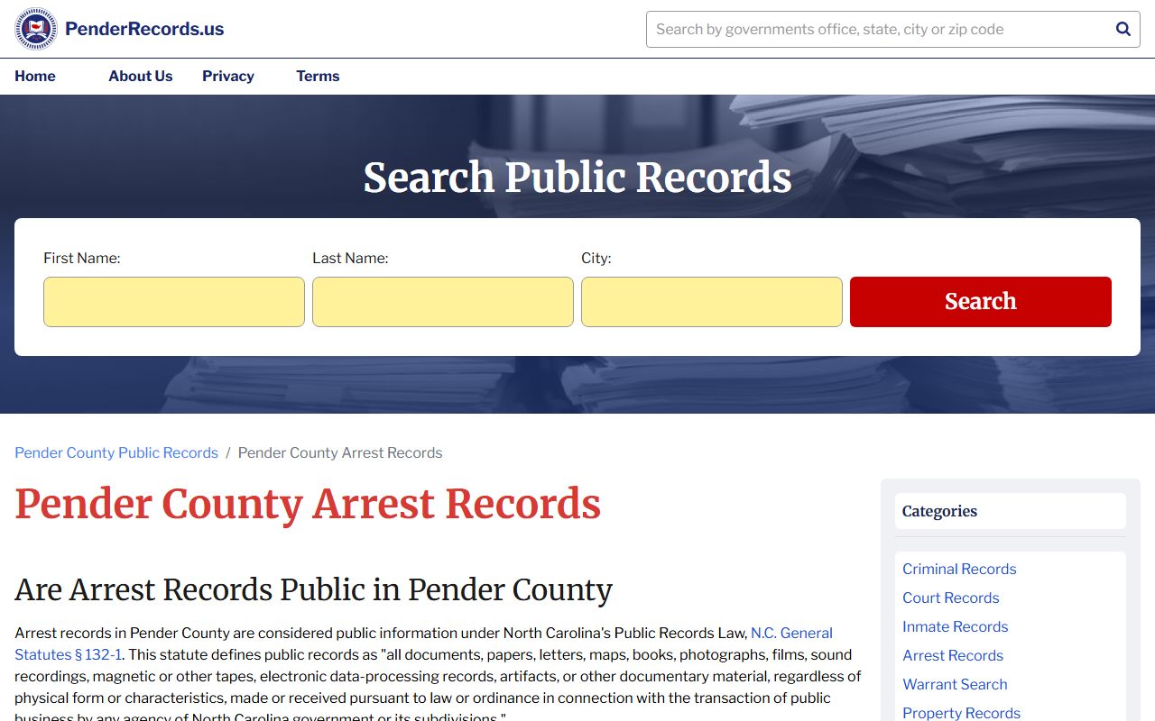Pender County Sheriff arrest records lookup system