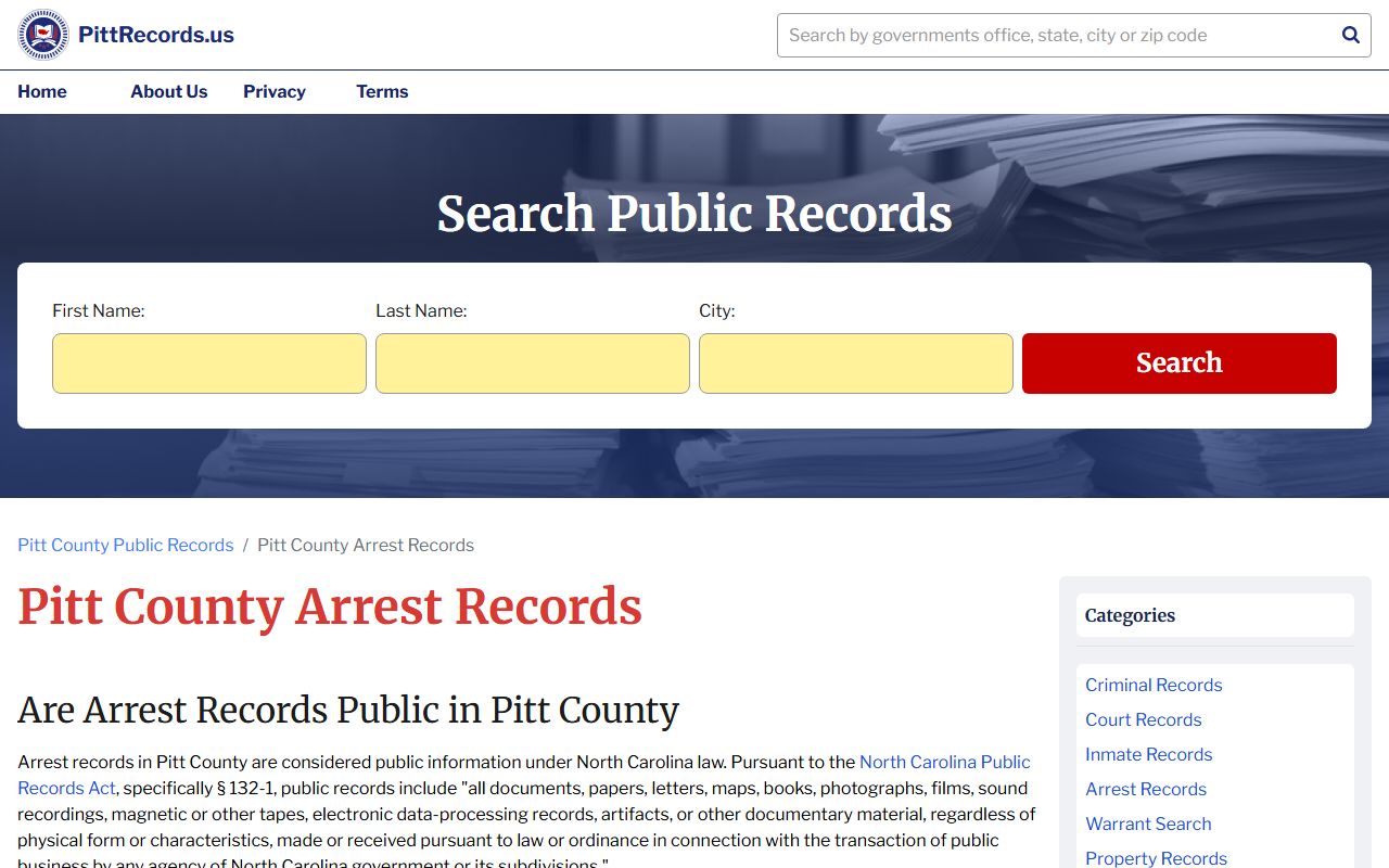 Pitt County Sheriff arrest records system