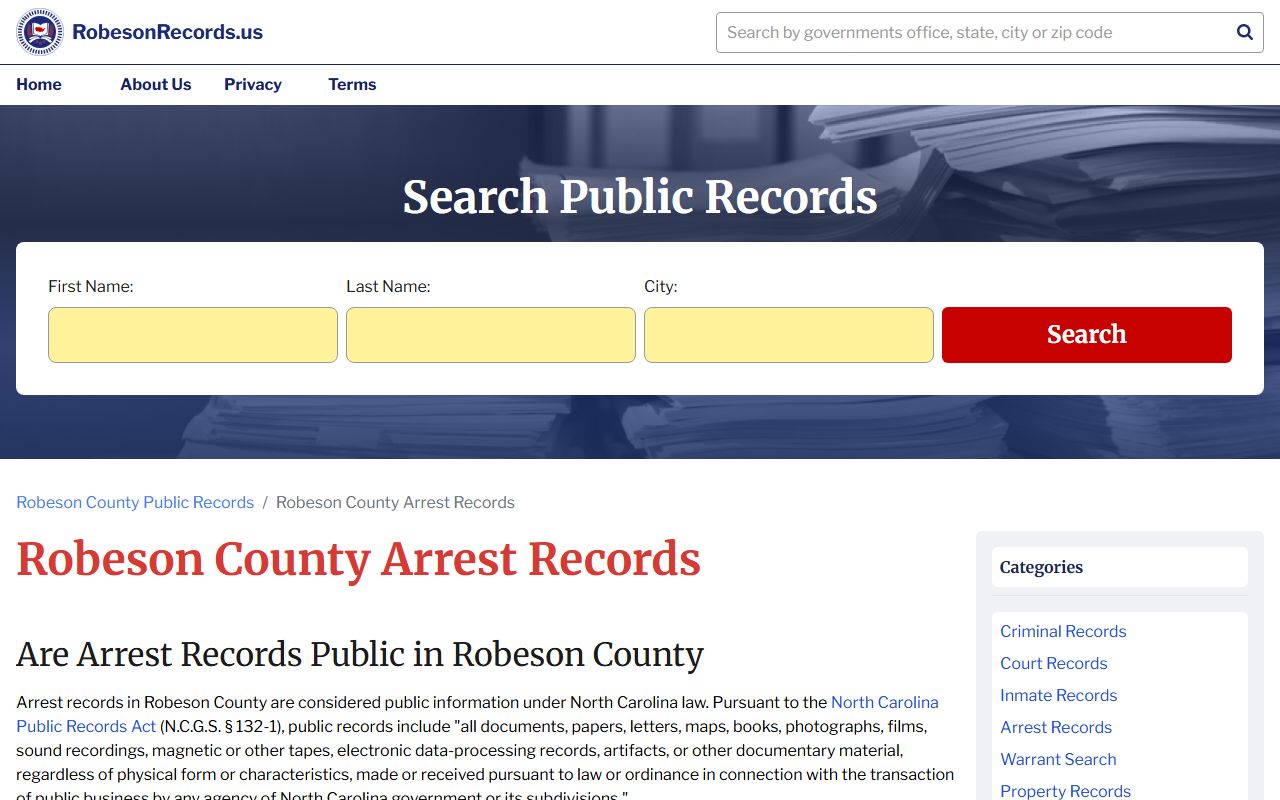 Robeson County arrest records lookup online