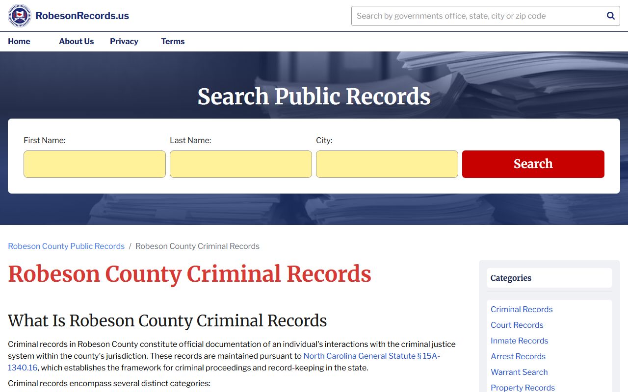 Robeson County criminal records and arrest records data