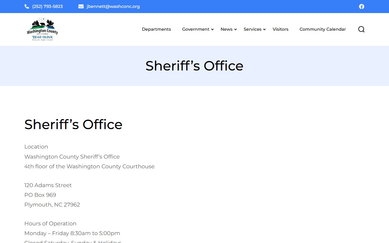 Washington County Sheriff Office website for arrest records