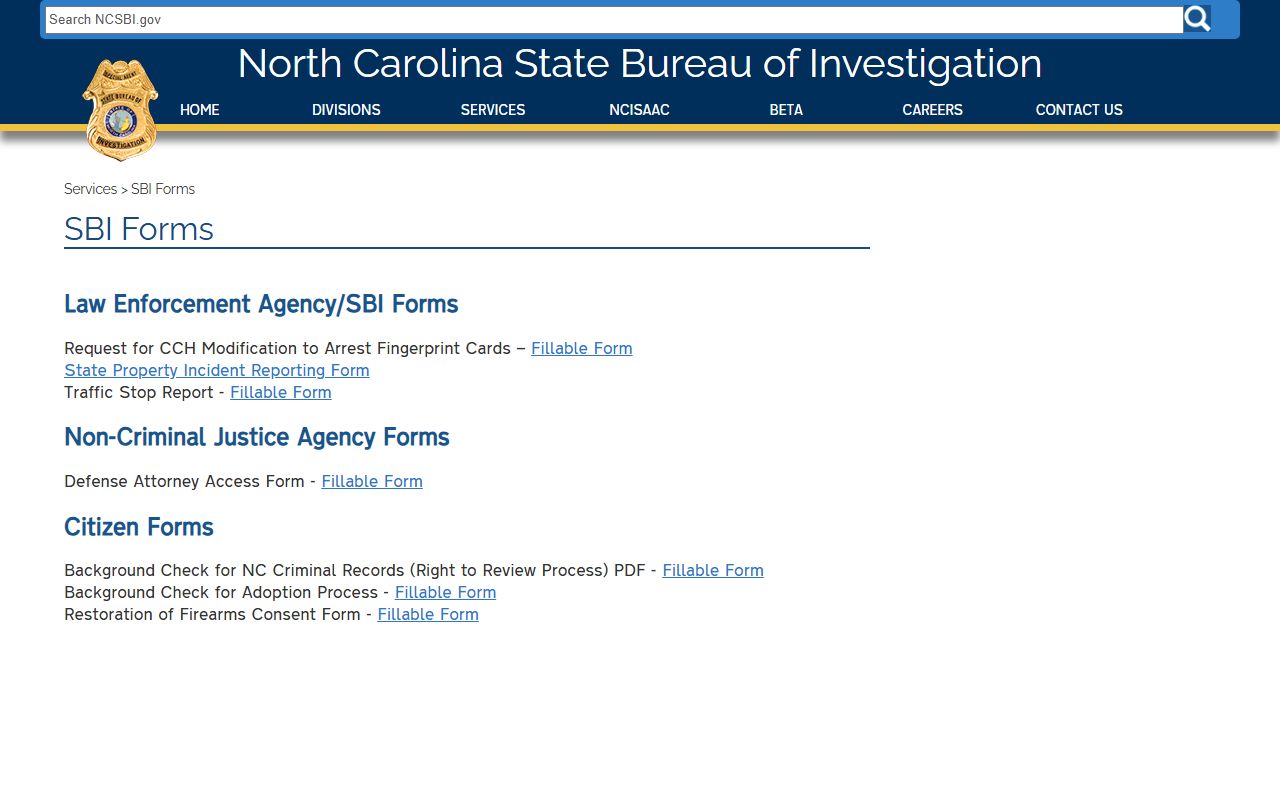 North Carolina SBI right to review forms for arrest records