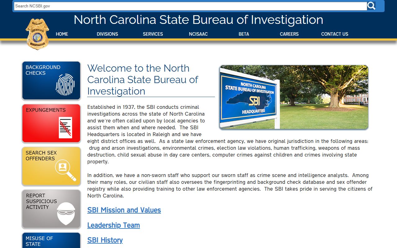 North Carolina State Bureau of Investigation arrest records background check page