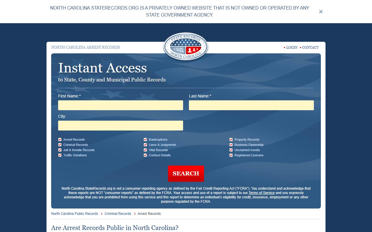 North Carolina arrest records public search tool